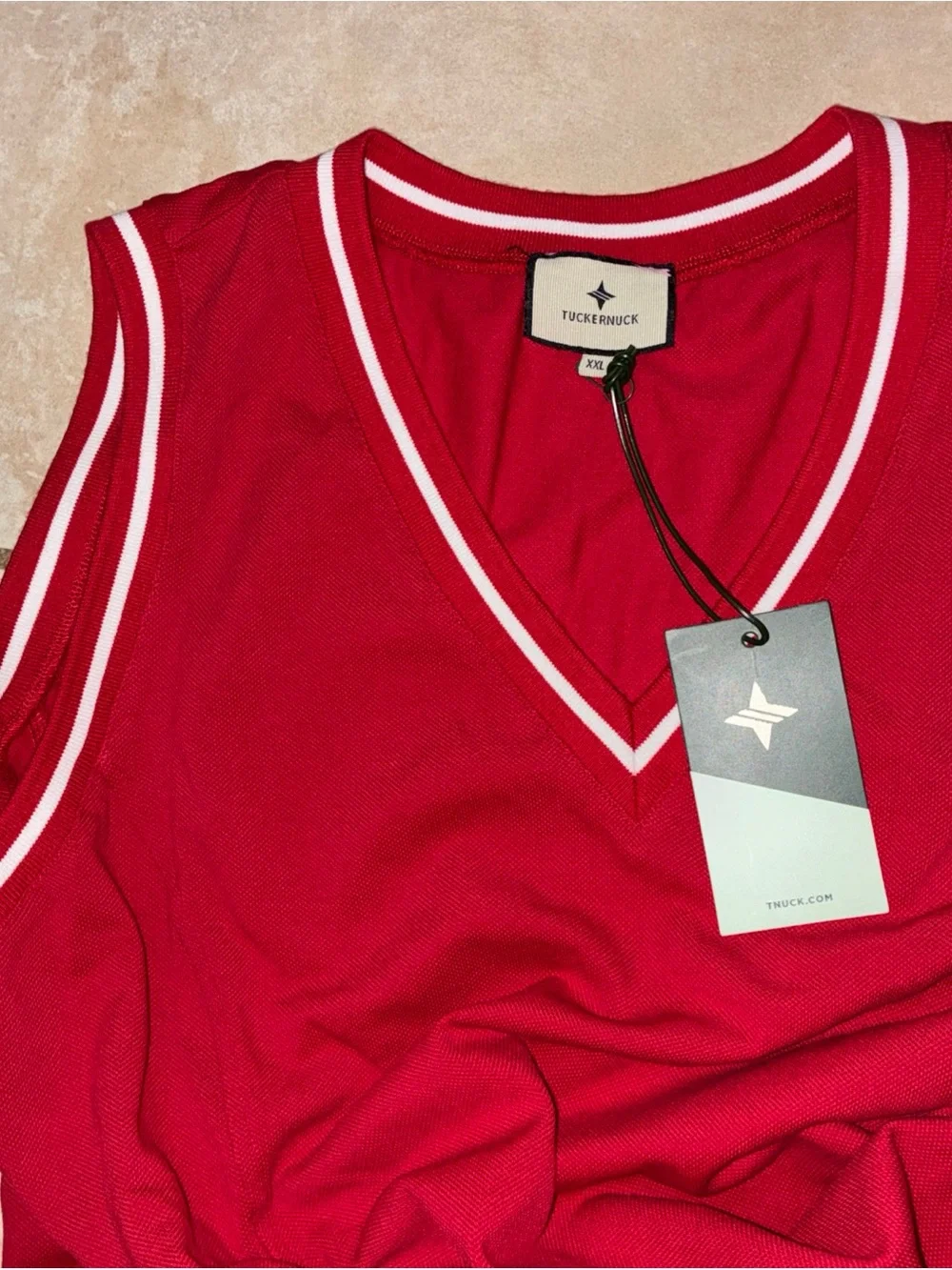 Tuckernuck Red Sleeveless V-Neck Midi Dress Red with White Trim XXL